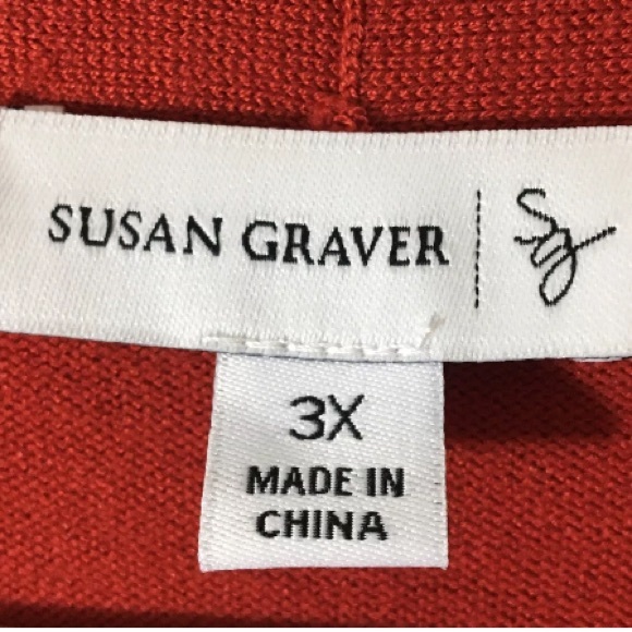 Susan Graver Cardigan Sweater Red Paprika Spice Plus 3XL Jersey Knit Open Front - Picture 2 of 3